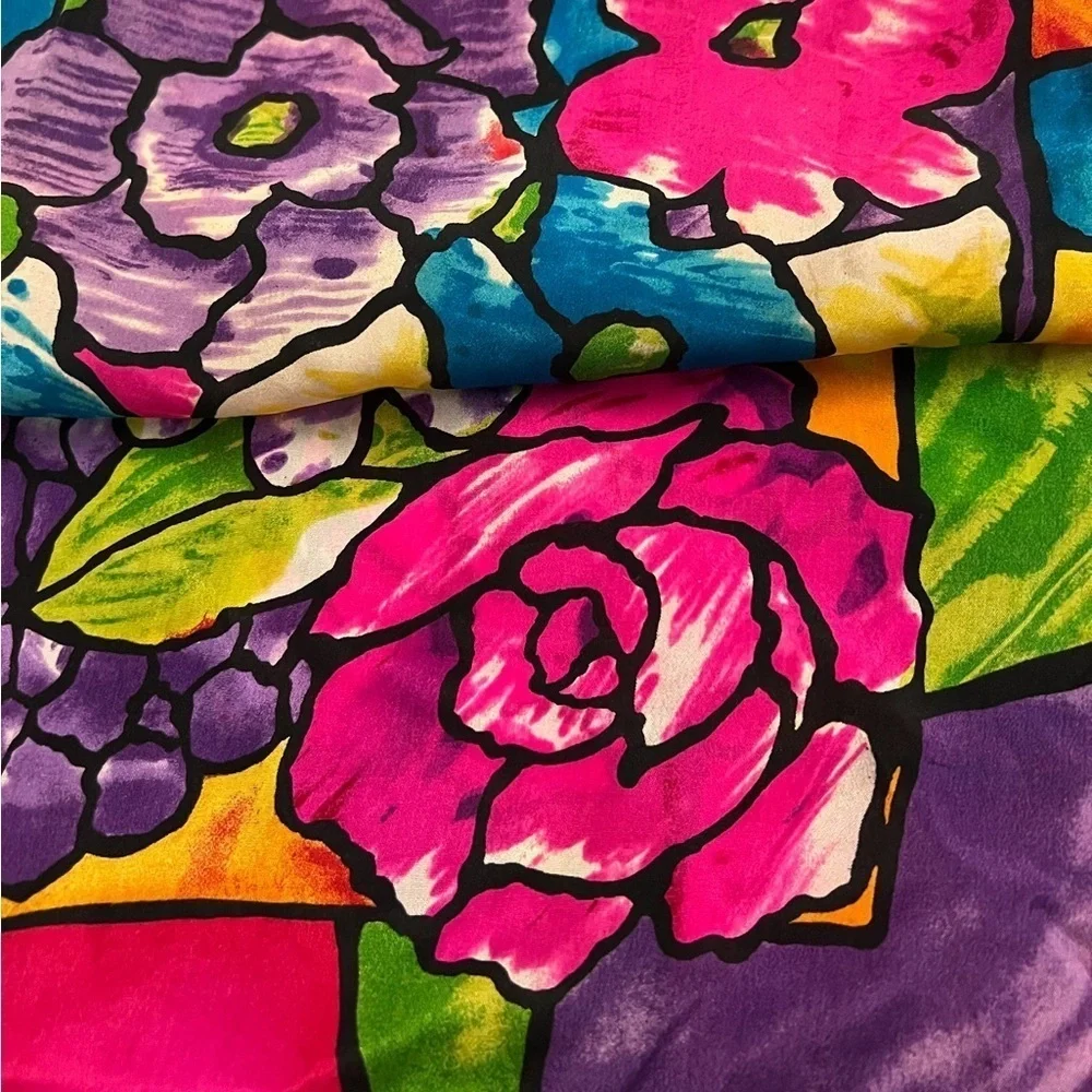 Vintage Oscar de la Renta bright floral oblong silk scarf - WOW!
